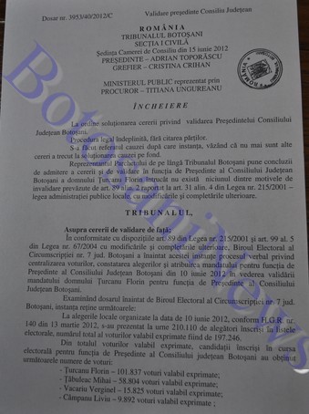hotarare Tribunal de validare Florin Turcanu