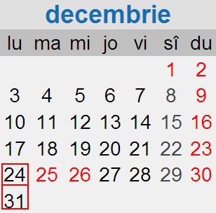 calendar decembrie 2012